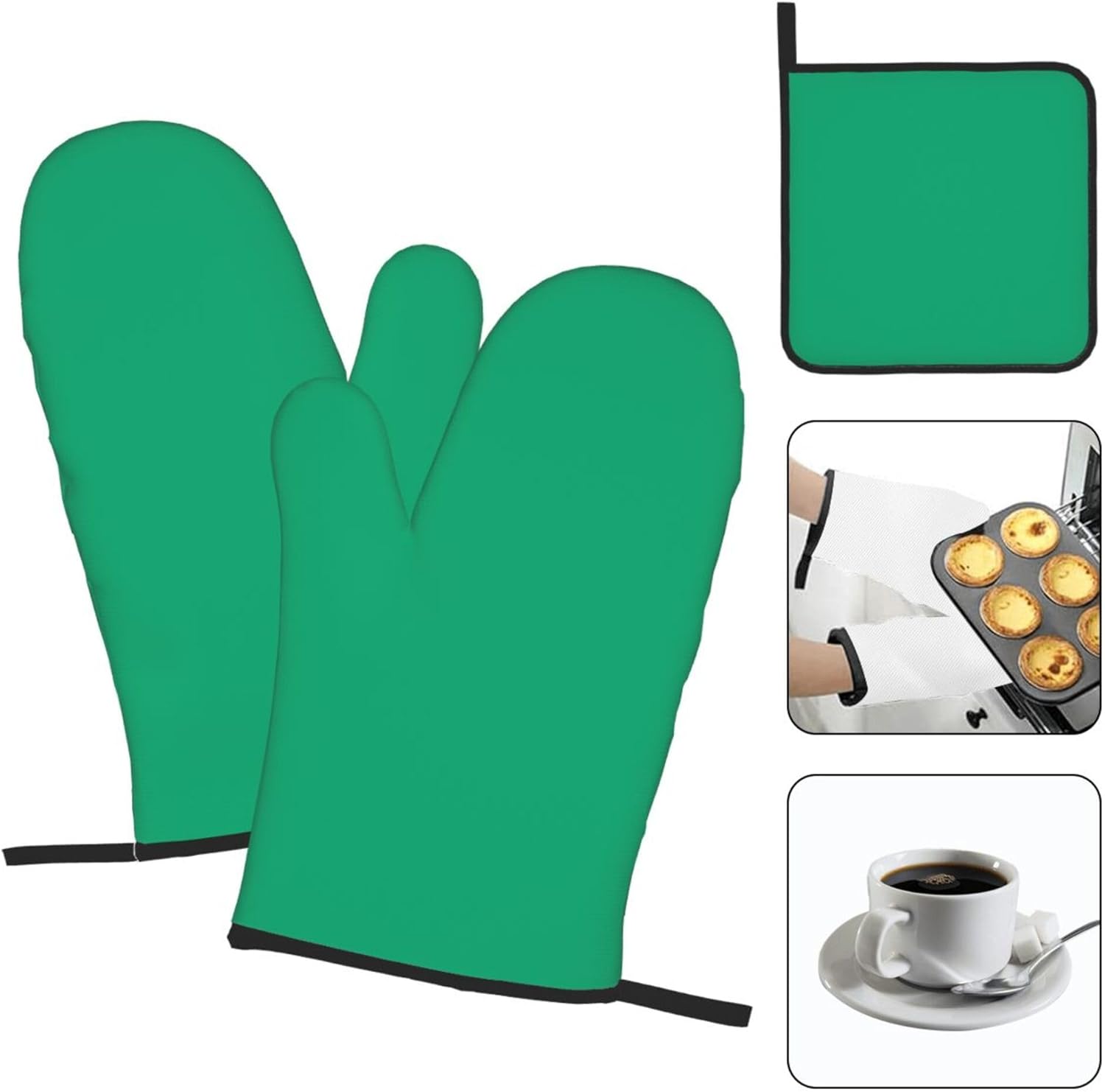 3PCS Oven Mitts and Pot Holders Set, Modern Elegant Mint Green Heat Resistant Oven Mitts Gloves Set Kitchen Hot Pads for Cooking Grill