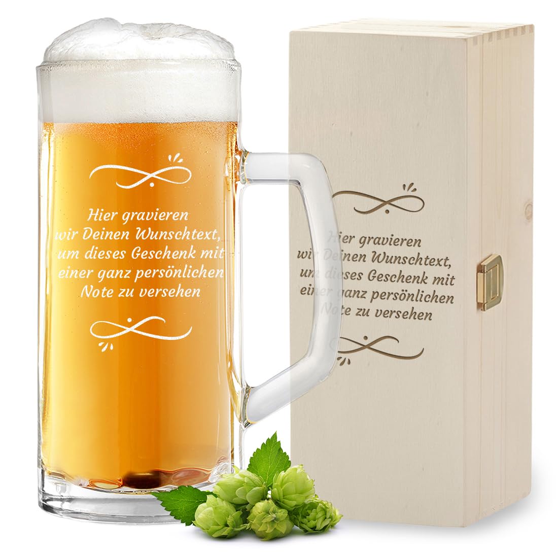 polar-effekt Bier Set 2-TLG Set Glas Bierkrug 0,5L Holzkiste im Set mit Gravur - Geburtstagsgeschenk für Männer - Bierseidel, Biertrinker - Bierglas für Papa, Opa und Freund