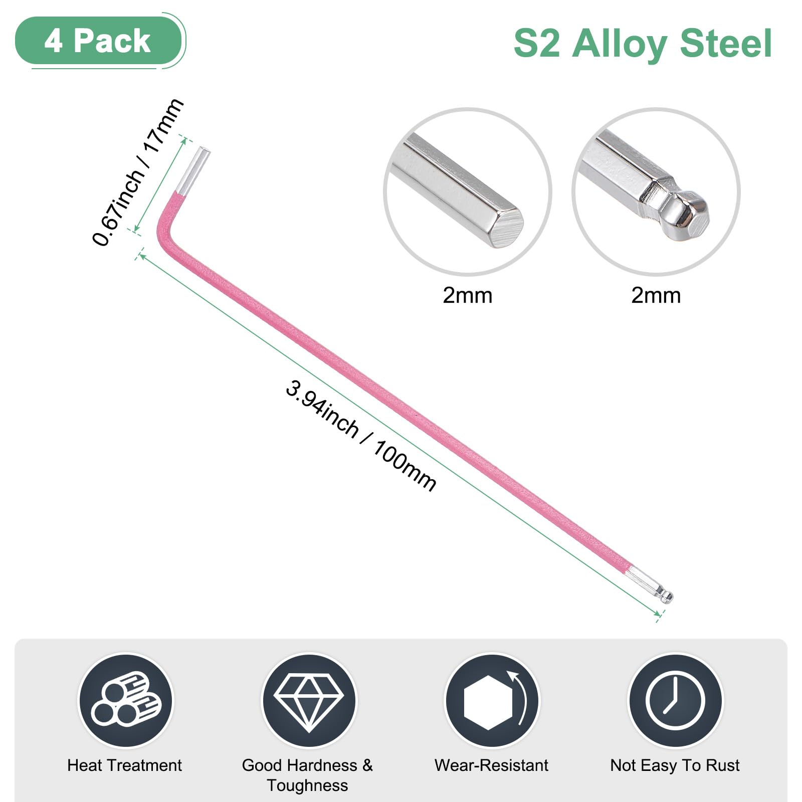 M METERXITY 4-Pack Ball End Hex Key Wrench - Image 3
