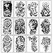 Yazhiji 36 Sheets Temporary Tattoos Stickers, 12 Sheets Fake Body Arm Chest Shoulder Tattoos for Men or Women with 24 PCS Tiny Black Tattoos
