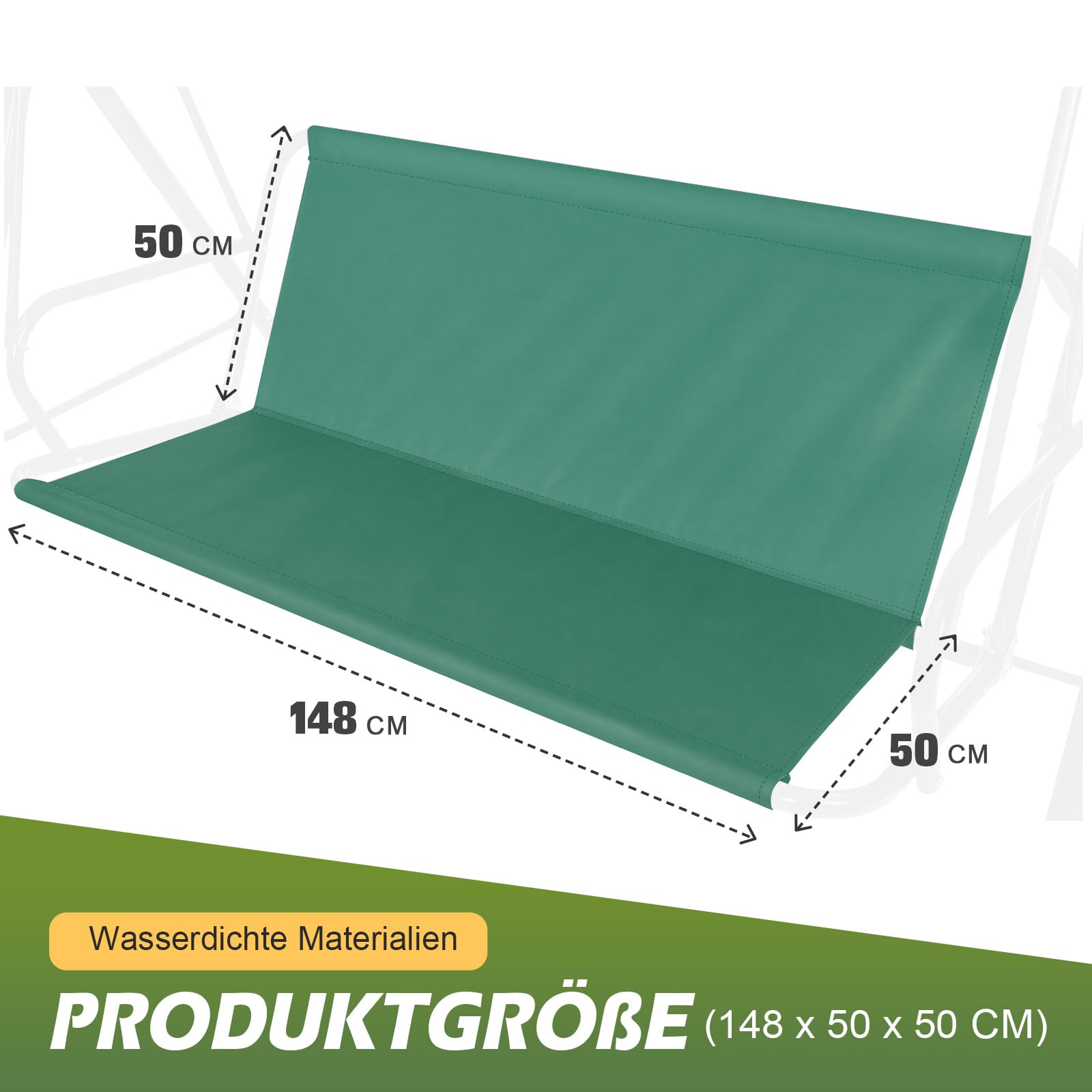 Copriseduta di ricambio per dondolo Hollywood, copriseduta impermeabile e resistente per altalena da giardino, copertura per esterni per sedia da giardino, 2 e 3 posti (verde, 148 x 50 x 50 cm