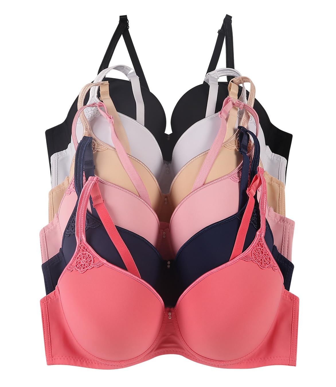 Viola's Secret 6 Pack of Color Print T-Shirt Bras B Cup C Cup and D Cup