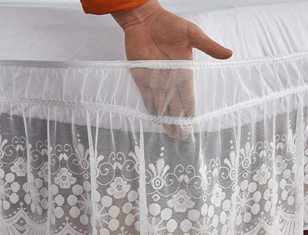 Lace Bed Skirt Double/Single/King Elastic Bed Valance Skirt with Ruffles Without Bed Surface Soft Microfiber Ruffle Drop: 38 cm (Color : White, Size : 100 * 200+38cm)