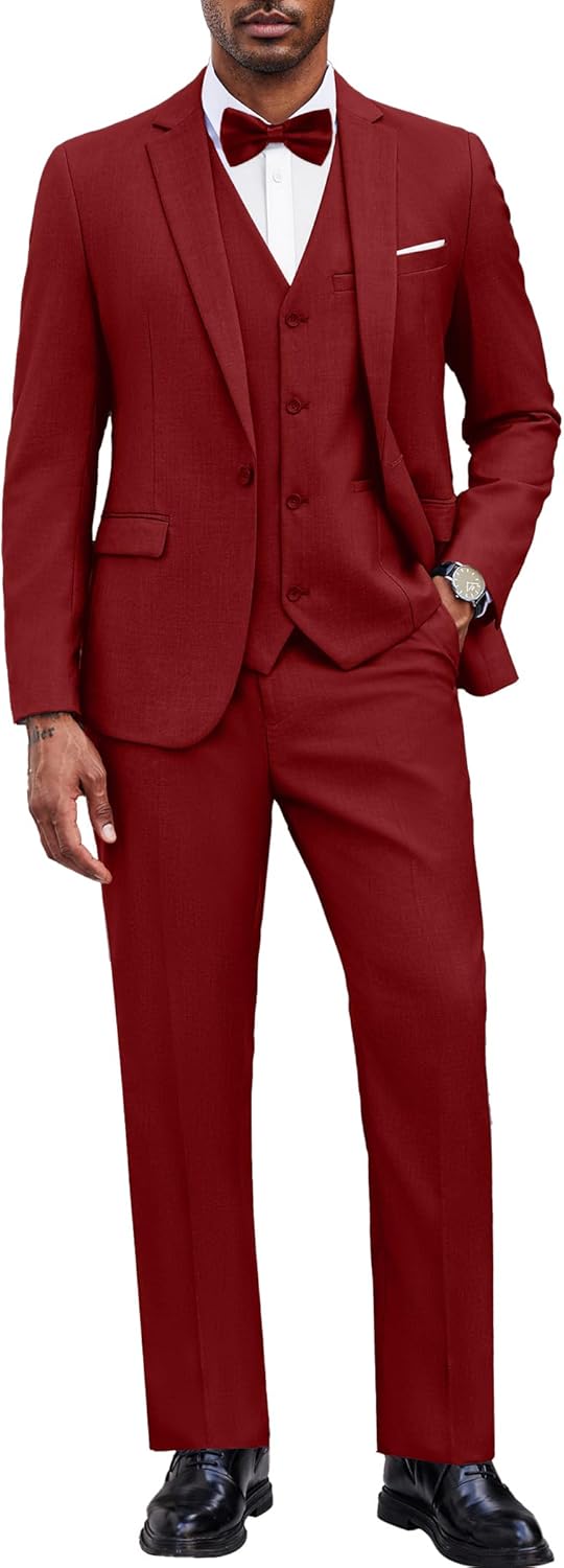 COOFANDY Men's 3 Pieces Suit Classic One Button Single Breasted Slim Fit Blazer Jacket Vest Pants Set Wedding Busines