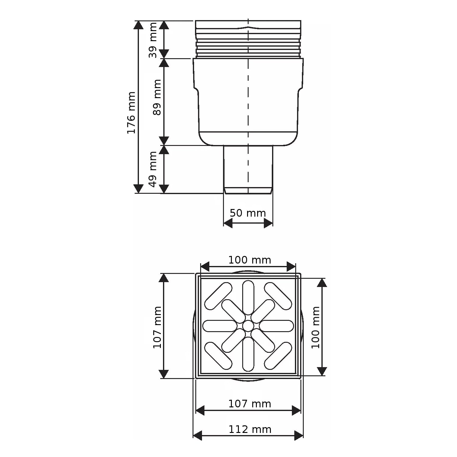 Uponor Aqua Ambient DN 50 Standard Vertical Floor Drain with Stainless Steel Drain Grate - Image 3