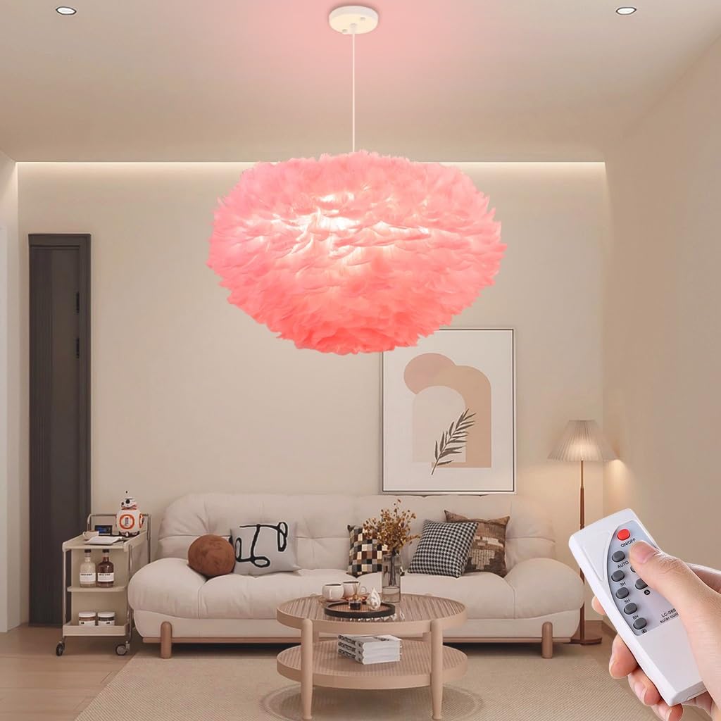 PANNN E27 Flower Chandelier Feather Pendant Light Dimmable Modern Design with Remote Contro Height Adjustable Suitable for Bedrooms Living Rooms Dining Rooms Hotels Decorative Lighting(B,50cm)
