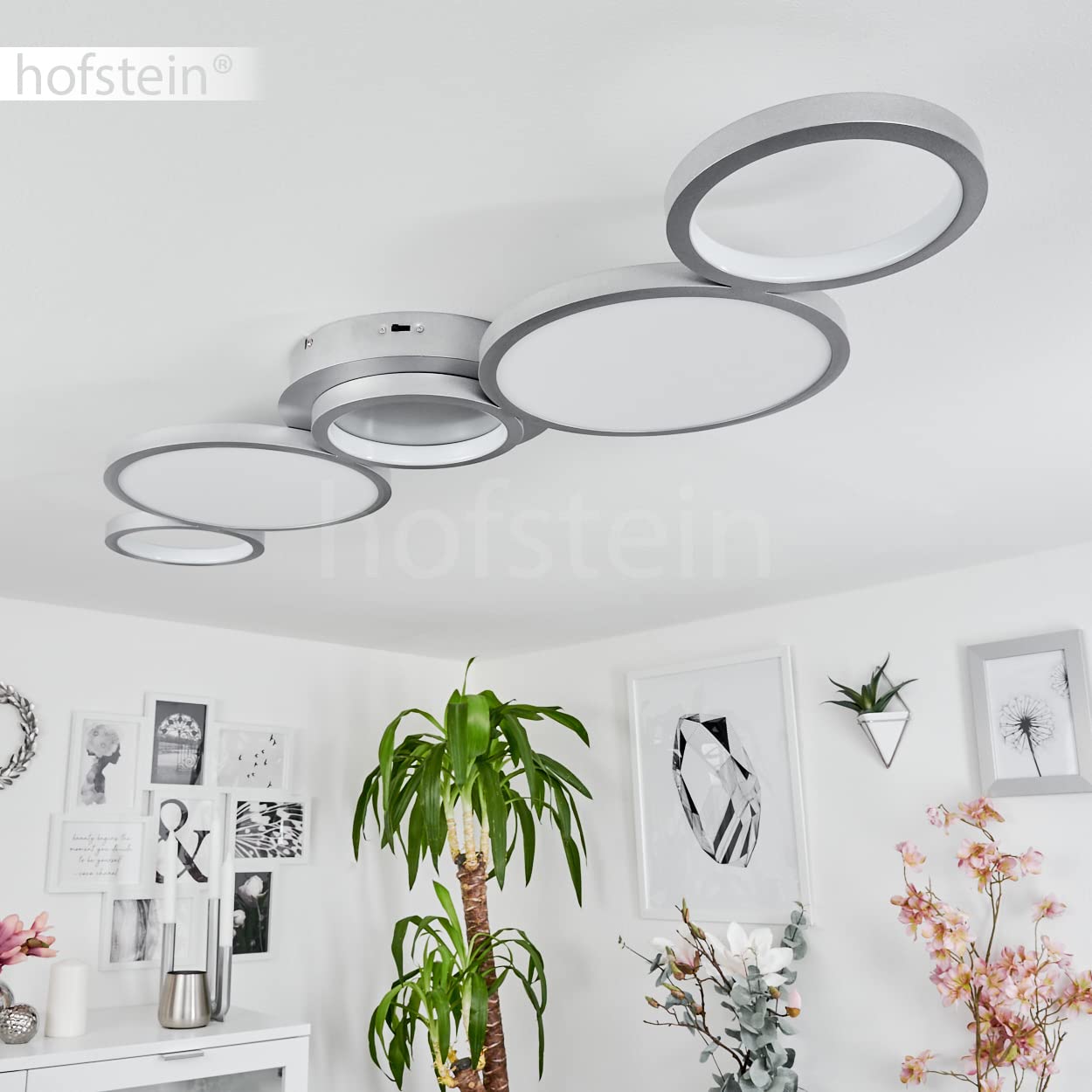 HOFSTEIN LED Deckenleuchte Carabajal, dimmbare Deckenlampe aus Metall in Titanfarben/Weiß, CCT einstellbar 2300-3000-4000 K, dimmbar über Lichtschalter, 5350 L, 46 W, Wohnzimmer, Schlafzimmer, Küche