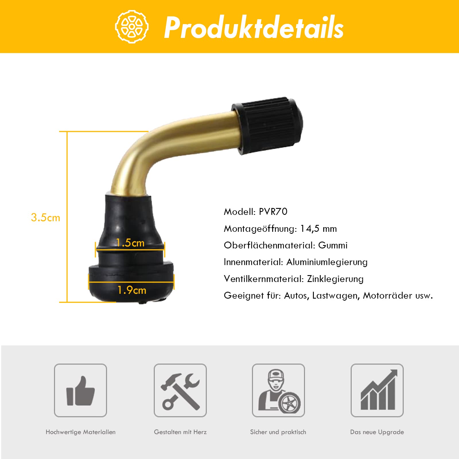 MMG PVR70 Stelo Della Valvola Piegato A 45 Gradi Stelo In Ottone Ad Angolo Base In Gomma A Scatto Coppia 2 Pezzi Cerchione Per Pneumatici Tubel~p104555385