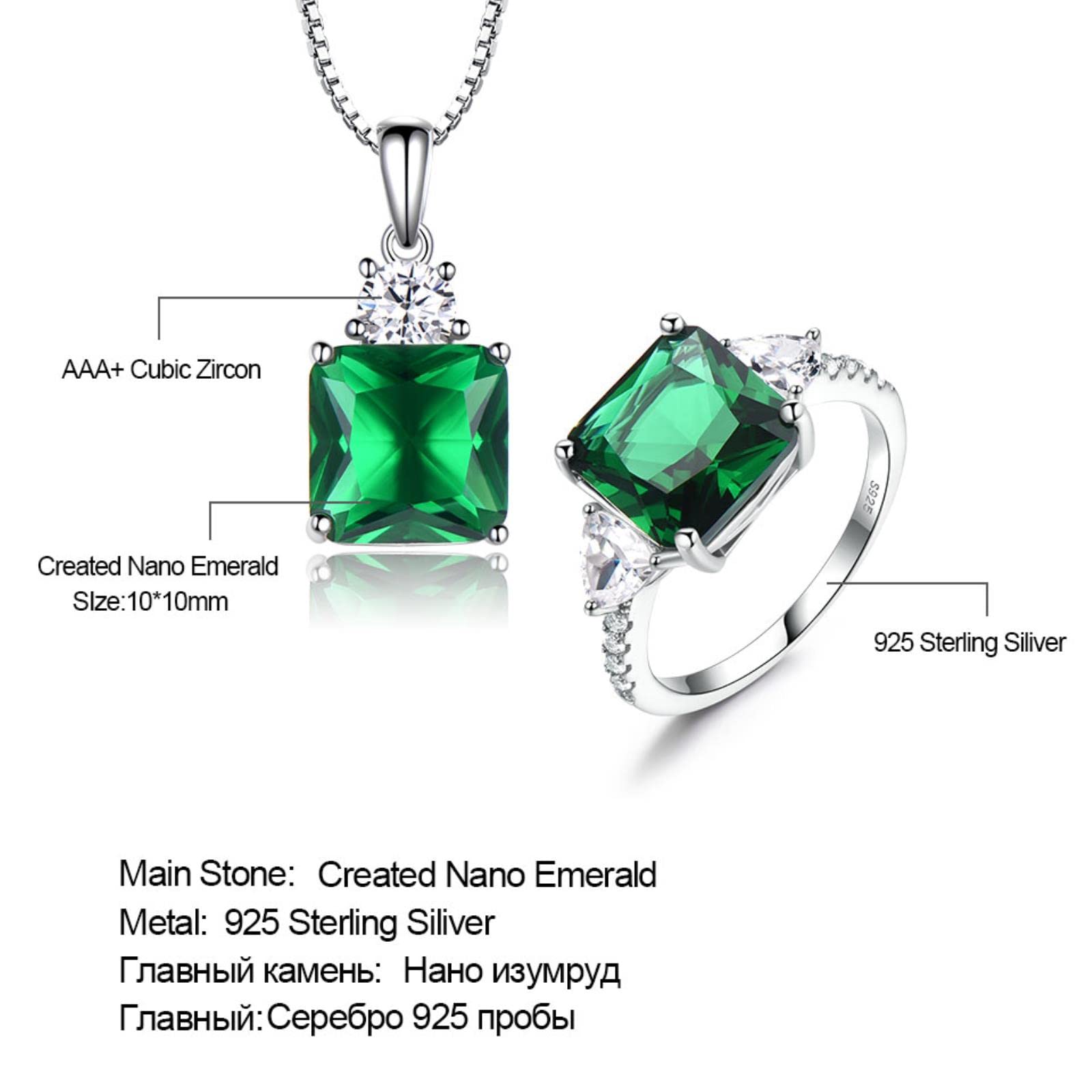 Joyería De Plata De Ley 925 Auténtica, Collar De Anillos De Esmeralda Creados, Regalos Elegantes para Mujeres con Cadena De Caja, Conjuntos De Joyería Fina