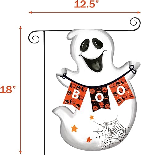 Miniatura 3 de Bandera de jardín de Halloween con fantasmas 3D, vertical de doble cara de 12.5 x 18 pulgadas, con apliques de Halloween, decoración de Halloween