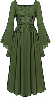 Women 2024 Renaissance Chiffon Dress Medieval Costume Ruched Cottagecore Dress - Buy now