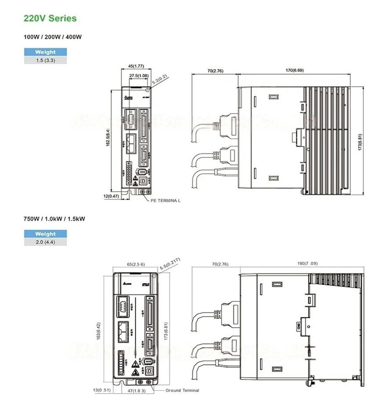 Servo Motor Drive, ASDA-A2 Series 200W ASD-A2-0221-E Original