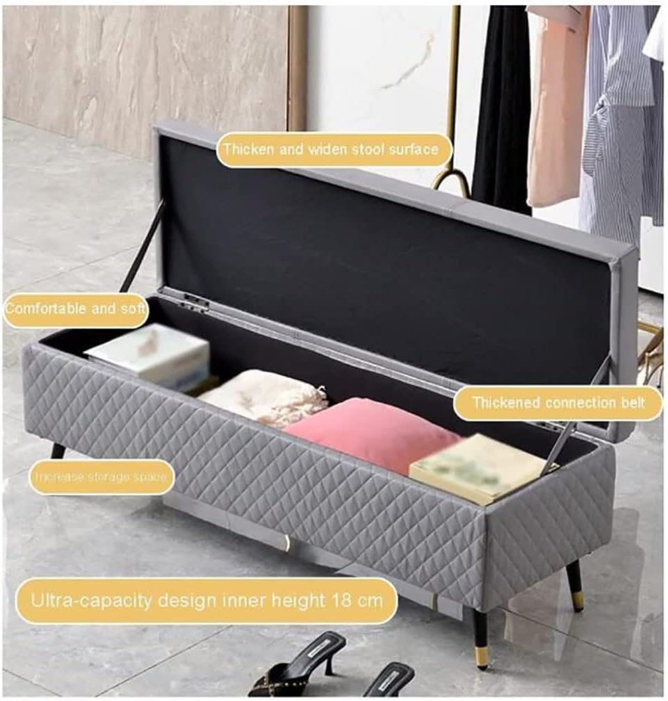 Taburete con almacenaje, reposapiés, Taburete de sofá, puf, reposapiés, Entrada, salón, Rectangular, cajón de almacenaje, Taburete, pie de Cama, cómodo Asiento Acolchado en Tejido técnico c