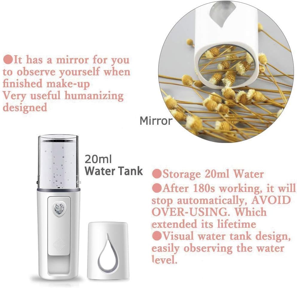 Image of Nano Facial Mister Portable Mist Sprayer for Hydrating Face, Makeup, Eyelash Extensions & Skin care Mini Cool Mist Beauty Device (White).