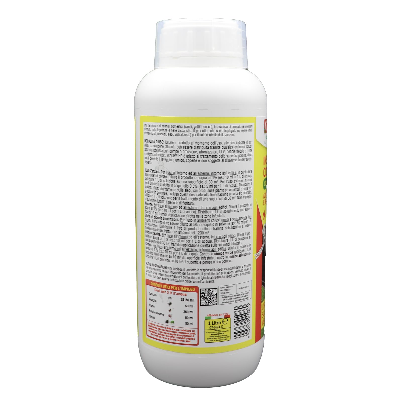 Zapi | Wacip HP Insetticida-Acaricida Liquido in Micro-Emulsione, 1L, Azione Abbattente e Residuale, Contro Insetti Volanti e Striscianti