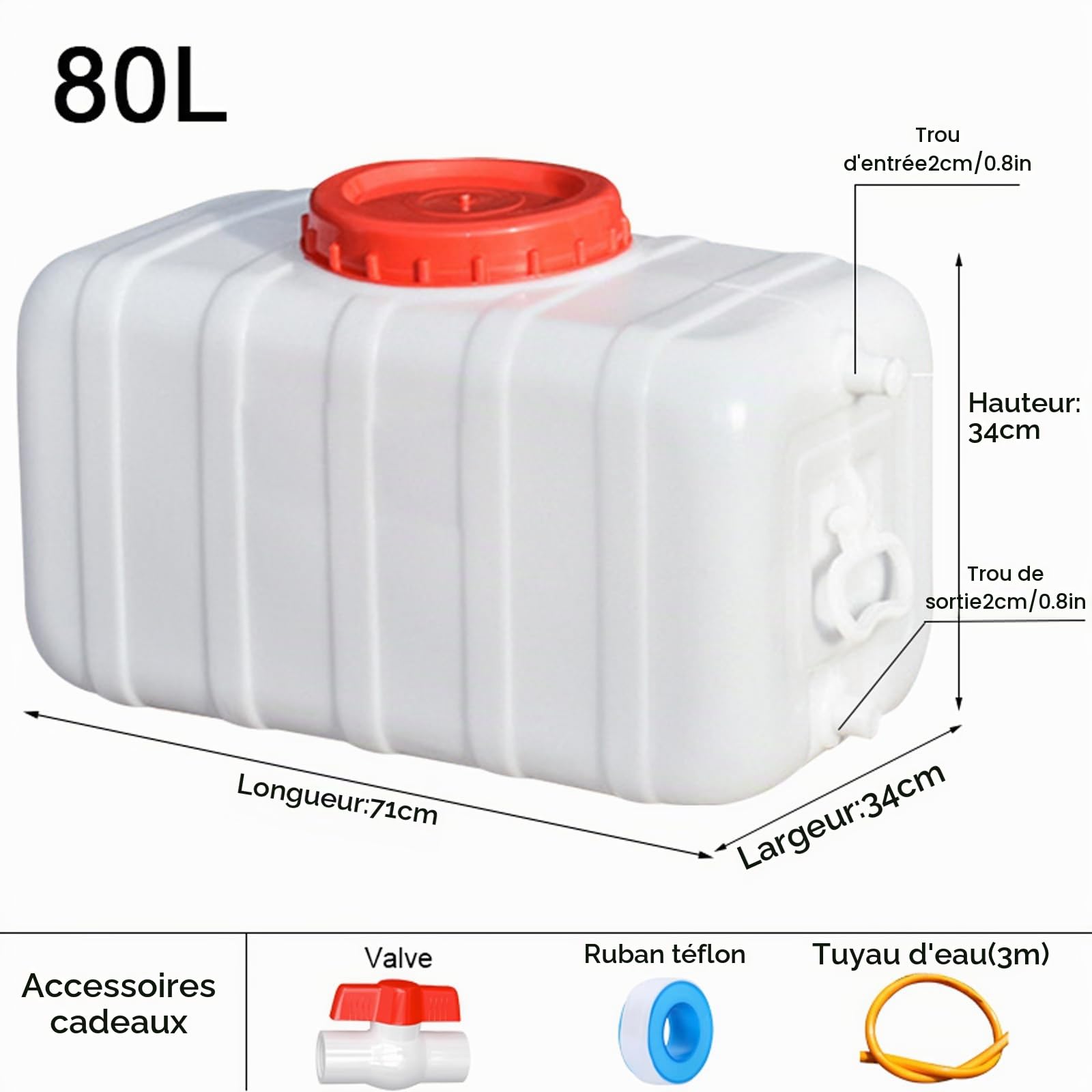 Jerrican Eau RéServoir de Stockage d'eau Stockage de Seaux de Bidon pour Le Camping Randonnée en Plein Air Urgence d'urgence Ouragan équipem (80/L)