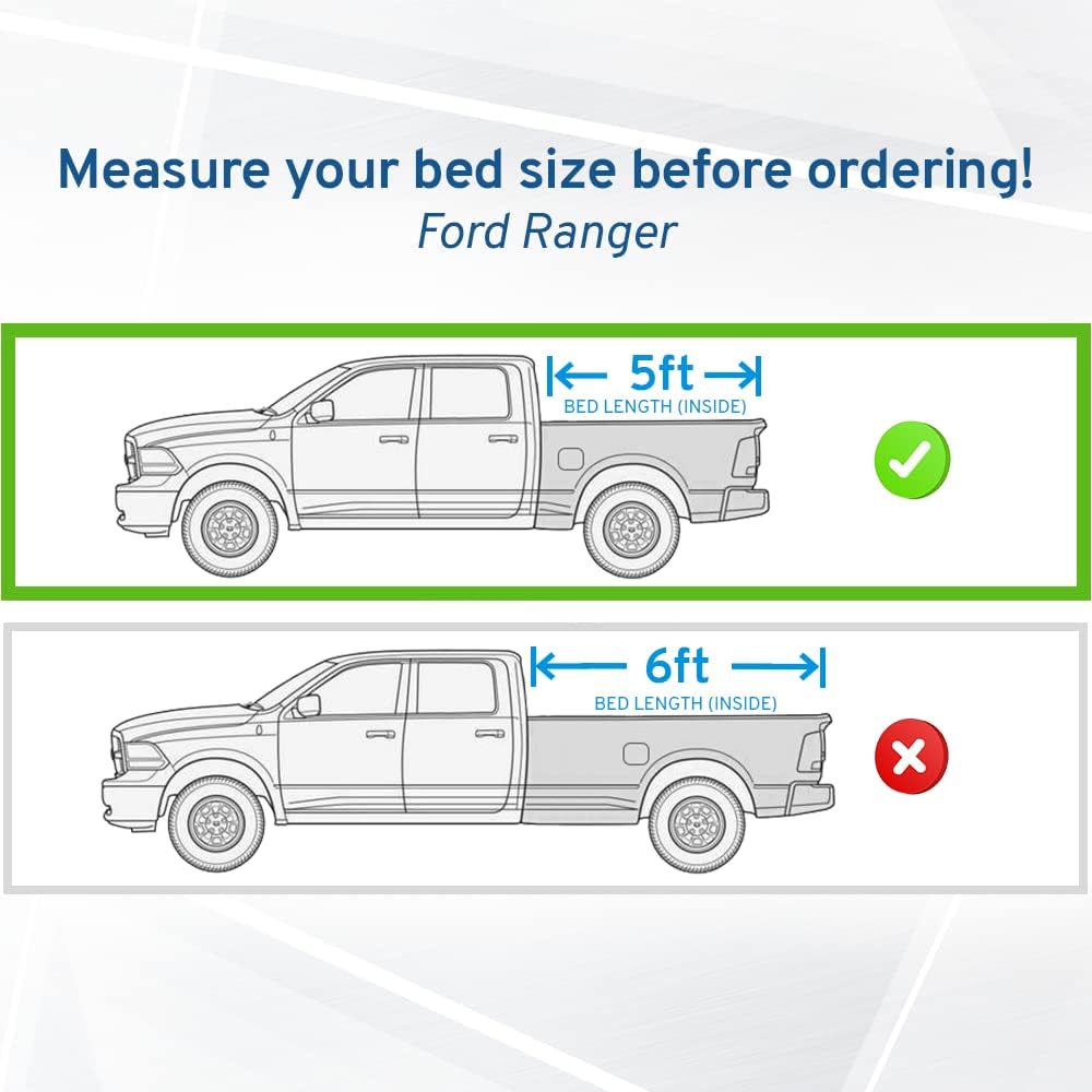 Syneticusa AR Automatic Retractable Truck Bed Cover with Crossbars for Ford Ranger 2019–2026 | 5ft (61”) Short Bed | Aluminum Hard Retractable Tonneau Cover | Waterproof, Low-Profile
