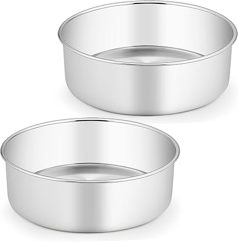 TeamFar Moldes para tartas, 2 moldes redondos de acero inoxidable de 3 pulgadas de profundidad para bodas, fiestas de cumpleaños, no tóxicos y