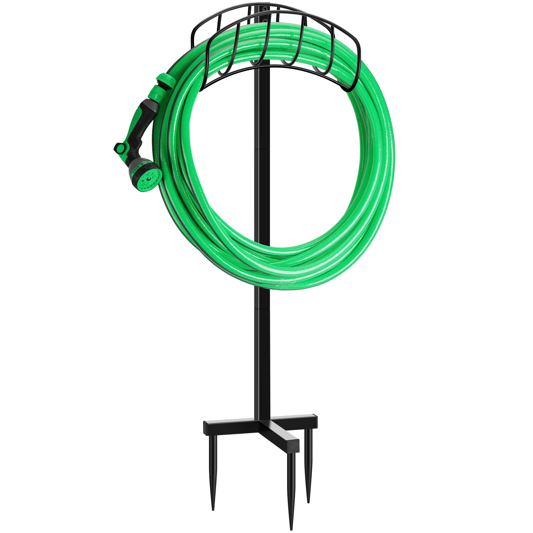 Garden Hose Holder Detachable Metal Hose stand, Water Hose Stand Hanger for Outside Freestanding, Heavy Duty Hose Storage Stand for Outdoor Lawn & Yard, Black