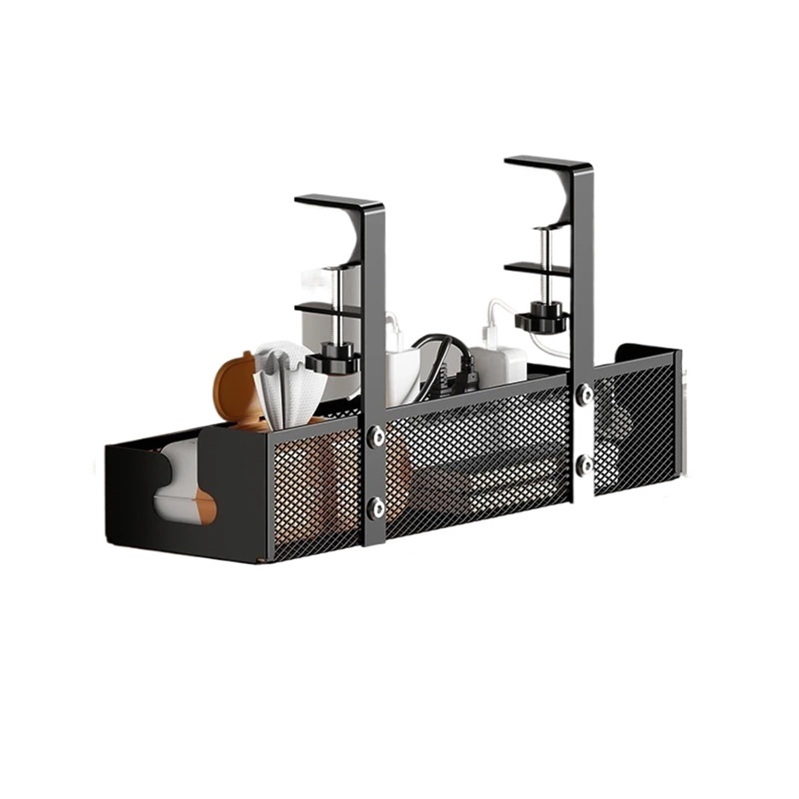 Kabelkanal Schreibtisch Untertisch-Aufbewahrungsregal, Metallkabel-Management-Tablett, Heimbüro, Schreibtisch, Draht-Organizer, ohne Stanzen, Küchenaufbewahrungszubehör(Black L 40cm)