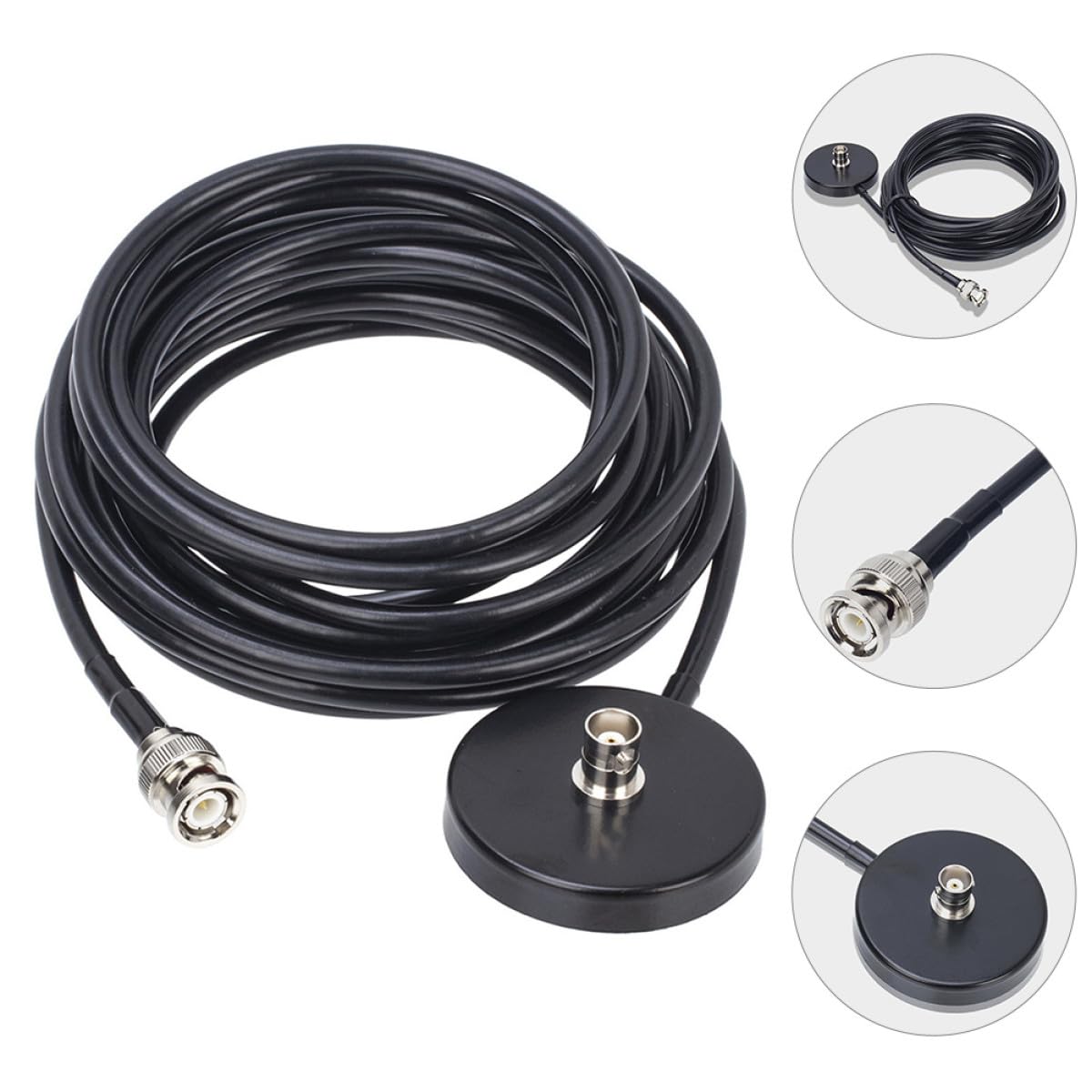 Base de Montaje de Antena de Radio para Coche Diámetro de Instalación 5.4cm con Base Magnética, Cable de 5 Metros Material de Aleación de Aluminio y Abs