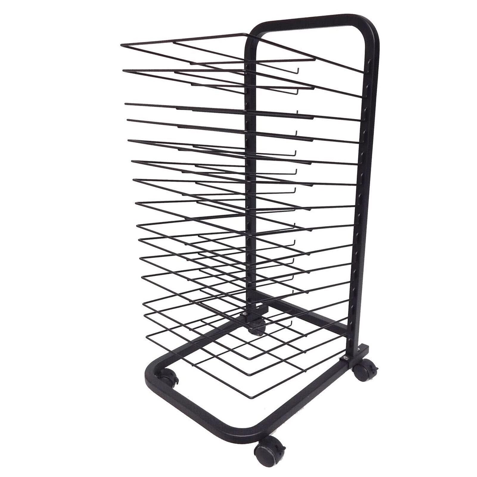 PPXCZZ Mobile Double-Sided Art Drying Rack with 15, 20 or 30 Shelves, Powder-Coated Metal Organizer with Wheels for Studios & Classrooms(15 Shelves)