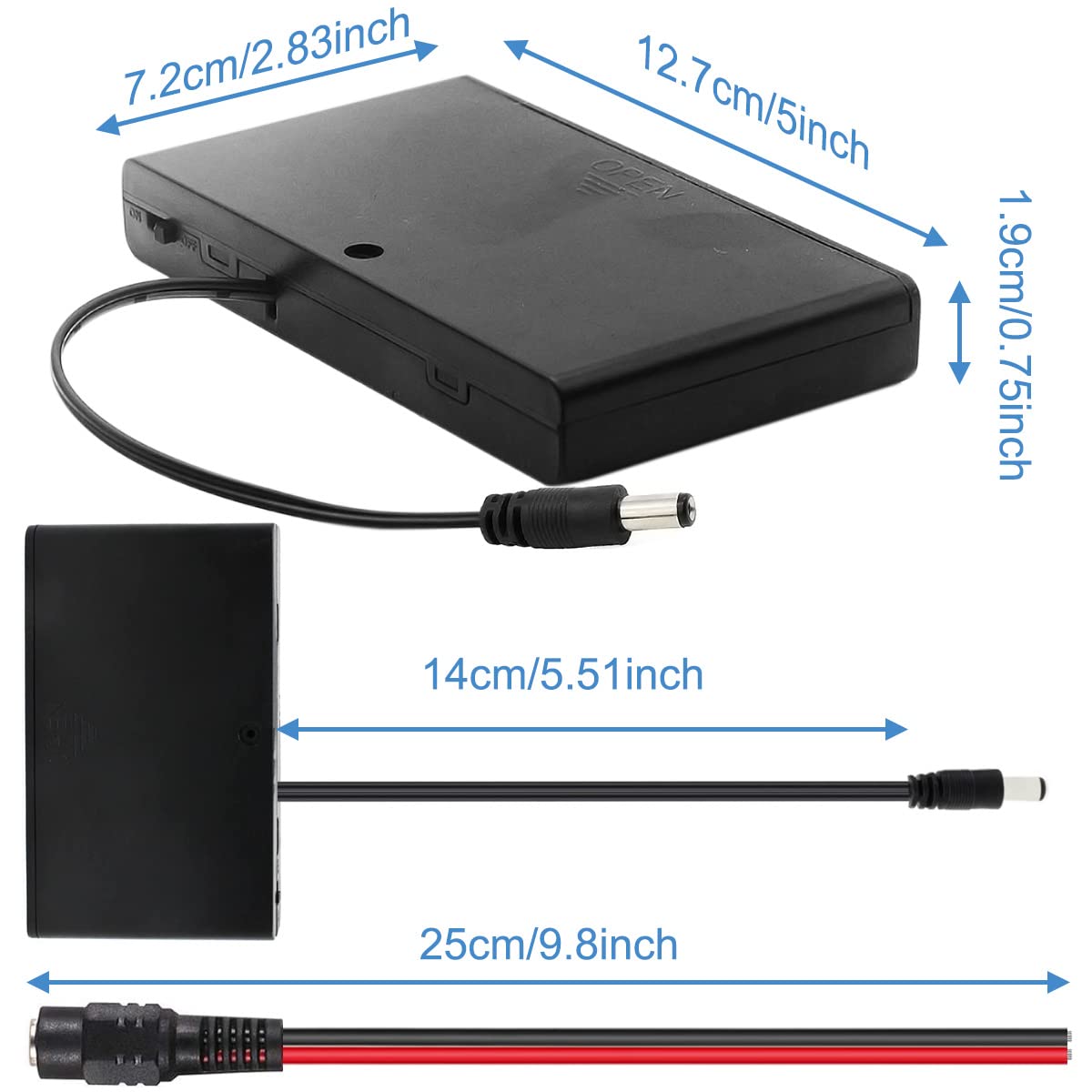2 Portabatterie Per 8 Stilo AA 12V Con Interruttore ON/OFF E Spina DC - Scatola Plastica Nera - Foto 5