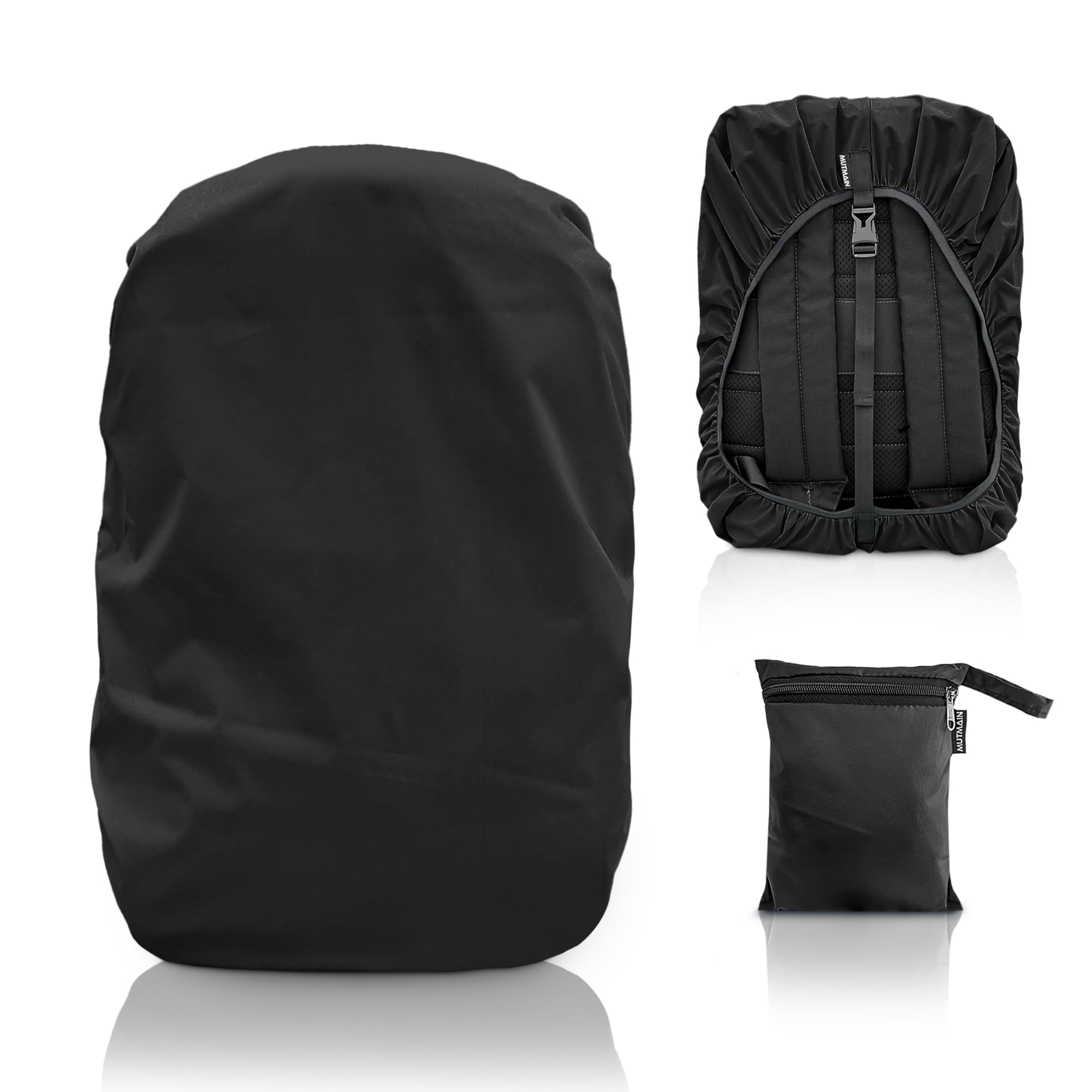 MUTMAIN Bag Cover Waterproof 40L to 50L PU Coated Rain Cover for Backpack Bags, Suitable Bags for Laptop, School, Tail, Trekking, Travel Bag with Adjustable Buckle and Storage Pouch (Black)
