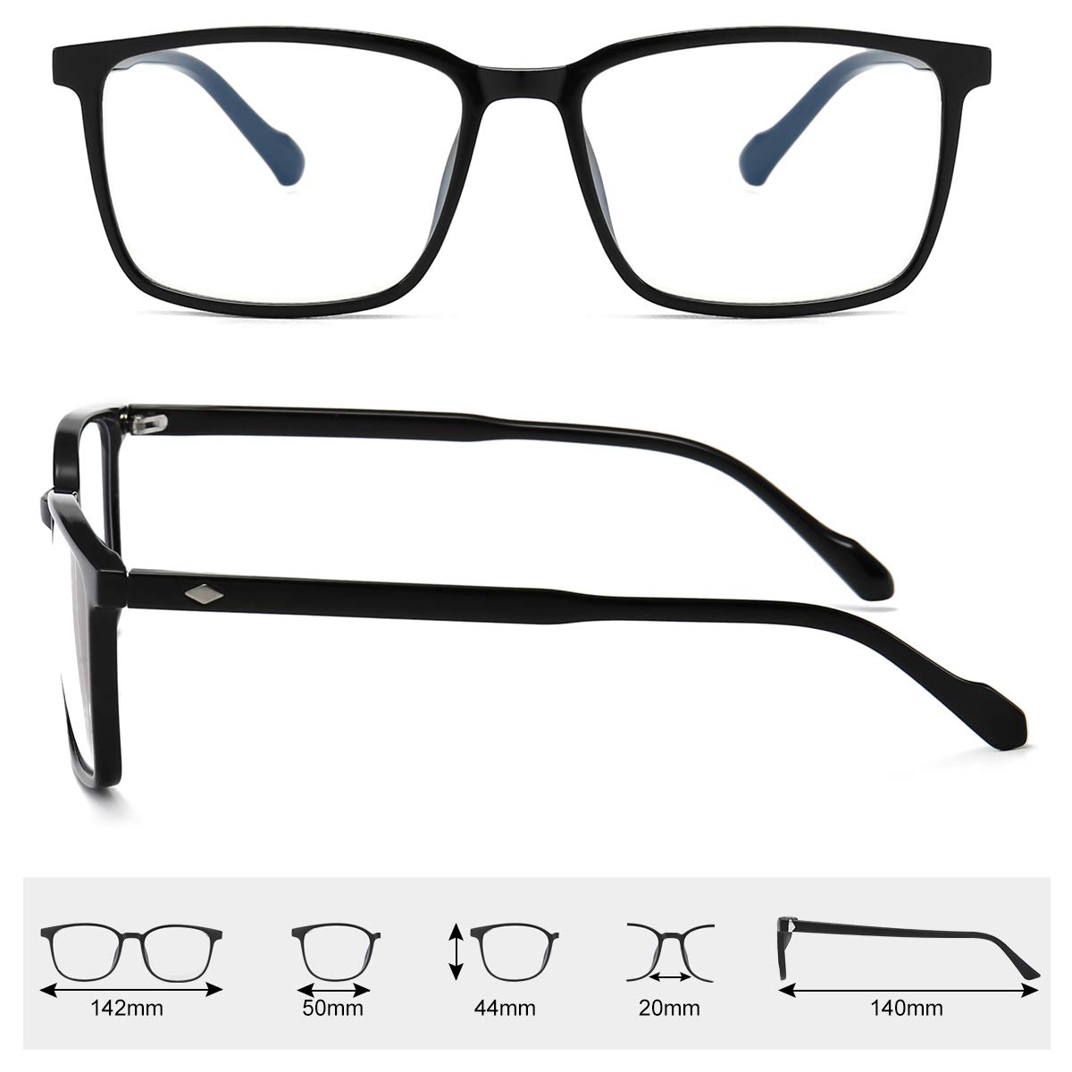 2 szt. okulary blokujące niebieskie światło do komputerowego zmęczenia oczu [suche oko i kwaśne oko], przeciwdziała promieniowaniu UV zmniejszają ból głowy klasyczne niebieskie światło blokujące okulary mężczyźni kobiety, - 03 czarny kryształ - Medium