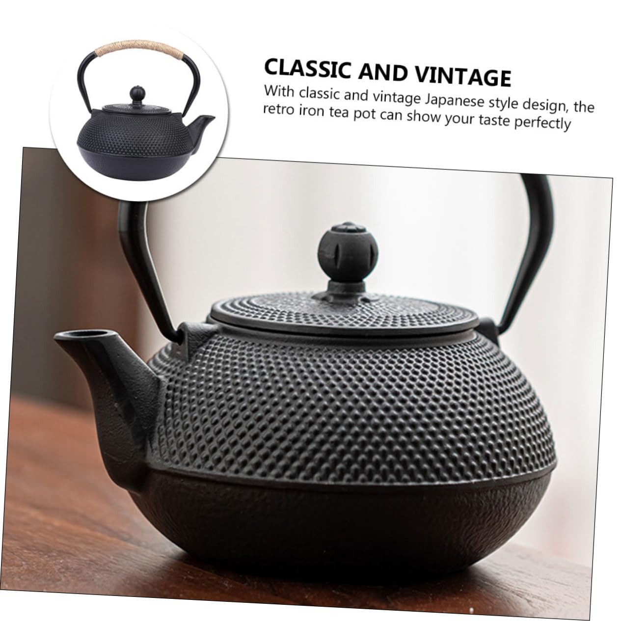Tetera de Hierro Fundido Negra 900ml Estilo Japonés Retro | Infusor para Hojas Sueltas, Tamaño Pequeño, Superficie Interior Lisa, para Salones de Té y Salas de Reunión