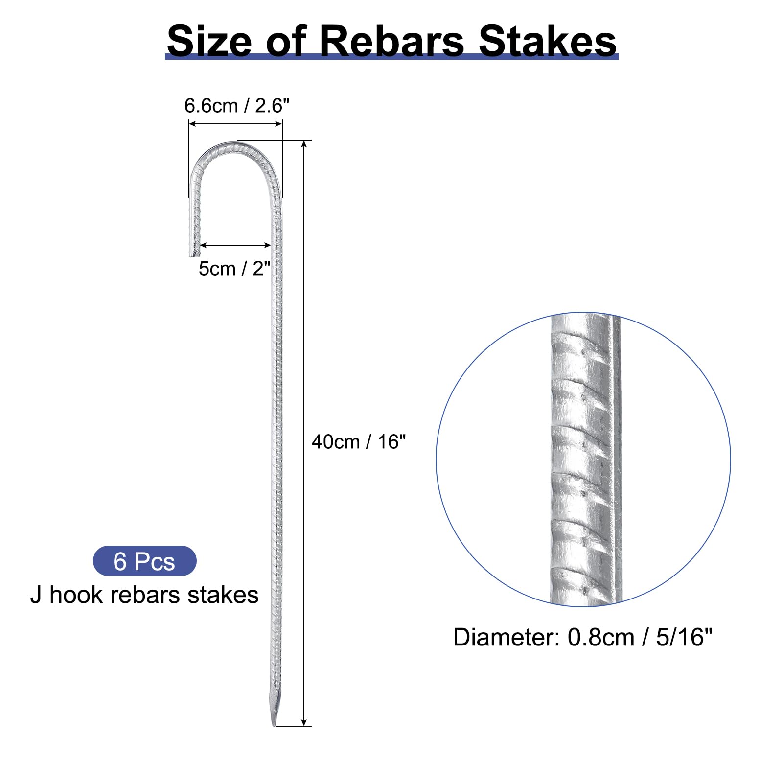 J Hook - Picchetti per cemento armato da 40,6 cm, con gancio