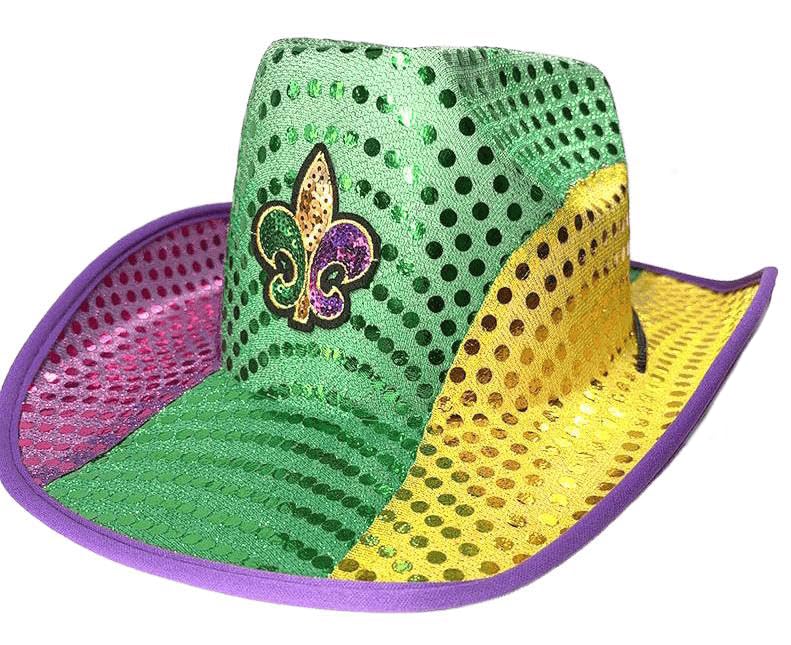 Image of Sparkly US-Flag Western Cowboy Hat 4th of July LED Light Up Sequin Hat