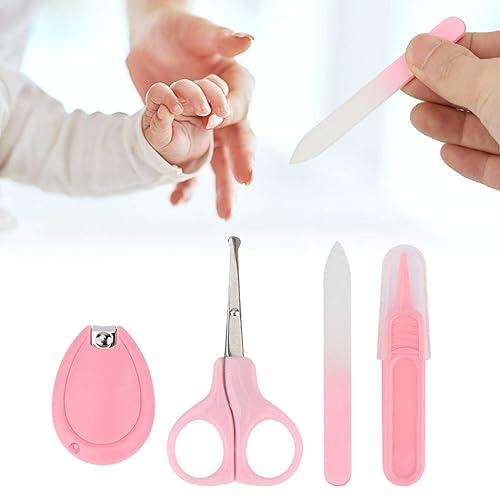 4 piezas de cortauñas para bebés lima de uñas para bebés kit de aseo para niños recién nacidos y uñas de los pies esmalte y recorte rosa