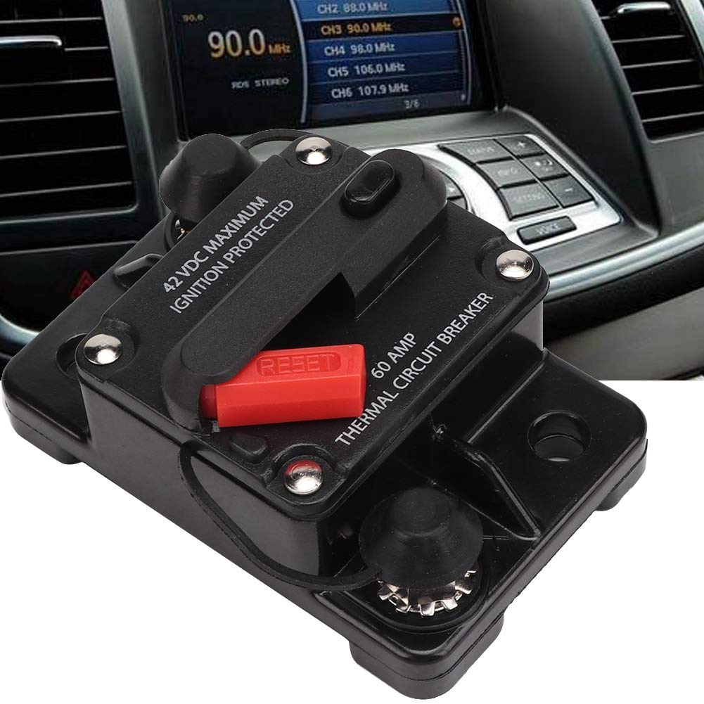 EVGATSAUTO 12V 30A/40A/60A Inline wyłącznik bezpiecznikowy falownik samochodowy stereo audio resetowalny samonaprawialny reset bezpiecznika (60A)