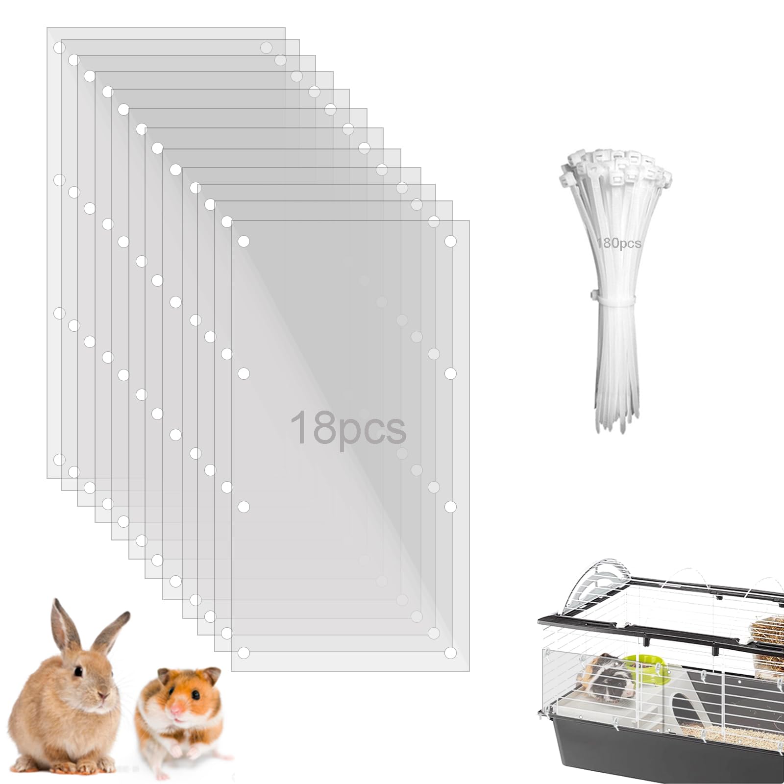 PeSandy Pet Cage Liner Protection, Rabbit Cage Plastic Panels, 18 PCS Cage Urine Guard for Rabbit Guinea Pig, Hamster