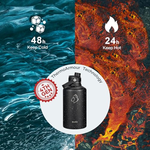 Image of BUZIO 64 oz Insulated Stainless Steel Water Bottle with Dust-proof Lids