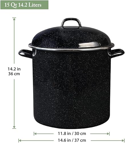 Miniatura 2 de Granite Ware Olla de calibre pesado de 15 cuartos de galón con tapa. Esmalte (negro moteado). Acero inoxidable. Adecuado para estufas, horno a mesa.