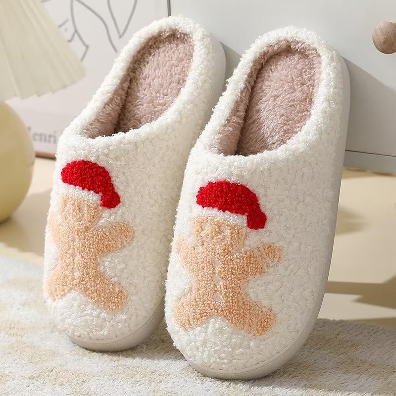 Fuzzy House Slippers for Women Smiley Face - Christmas Cozy Memory Foam Woman Slipper Indoor and Outdoor Winter Bedroom Shoes2