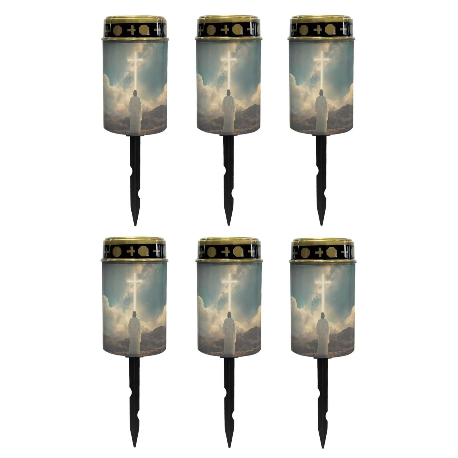 Poceacles 6 Pack Cross Solar Lights Waterproof Solar Garden Lights Cemetery Solar Outdoor Lights Outdoor Stake Automatic Solar Lantern for Cemetery Grave Decoration, God Cross Galaxy Blue