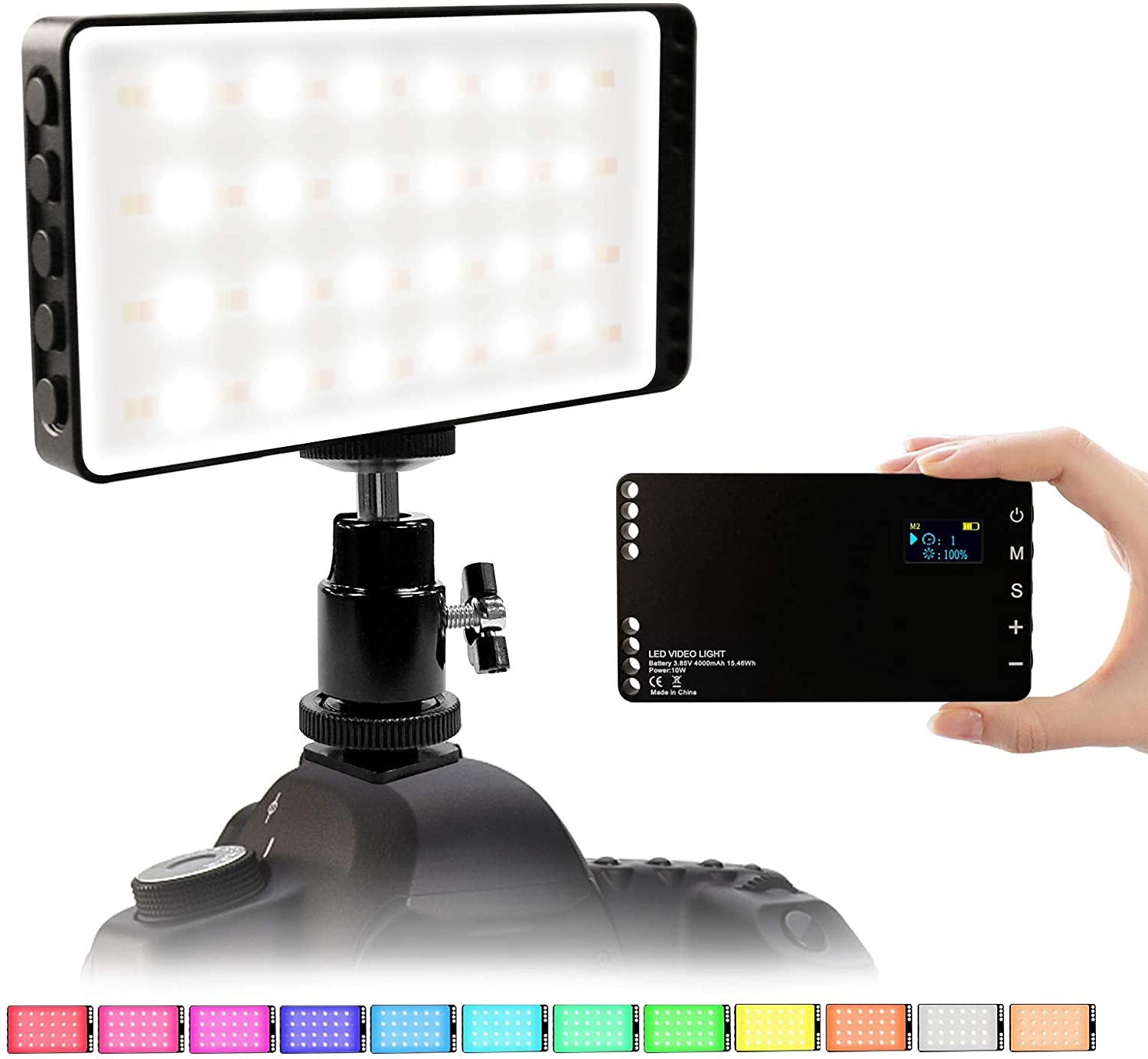 RGB Video Light, LED Camera Light 2500K-8500K RGB Video Light CRI95 + Built-in 4000mAh Rechargeable Battery,1/4'' Hot Shoe Connector for DSLR Camera Tripods Photography YouTube Vlog