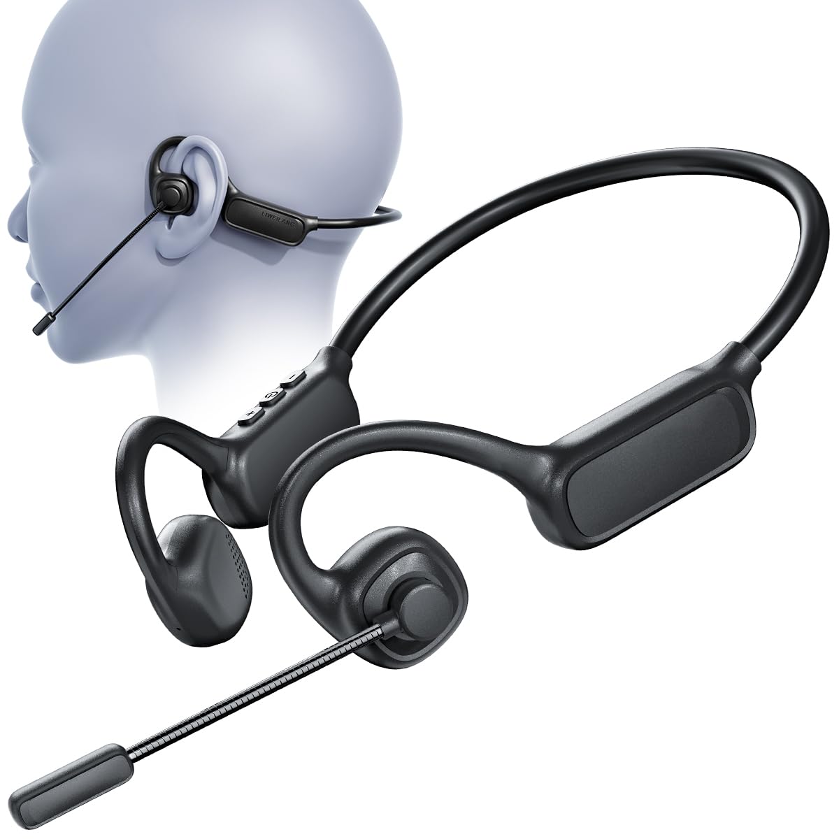 Zestaw słuchawkowy Bluetooth z mikrofonem, otwarte słuchawki z mikrofonem, czarne, Bluetooth + przewodowy sportowy design z wbudowanymi kontrolami, dźwięk premium