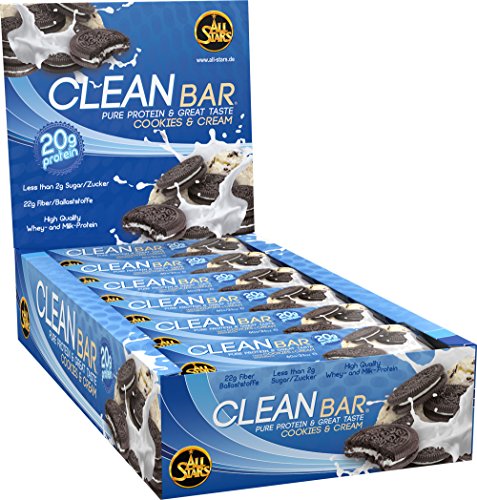 Preisvergleich Produktbild All Stars Clean Bar Cookies & Cream - 18 Protein-Riegel mit hochwertigem Whey-Protein & Milk-Protein - Fitness-Riegel zuckerarm & kalorienarm - 20% Proteine - sättigende Eiweiß-Riegel