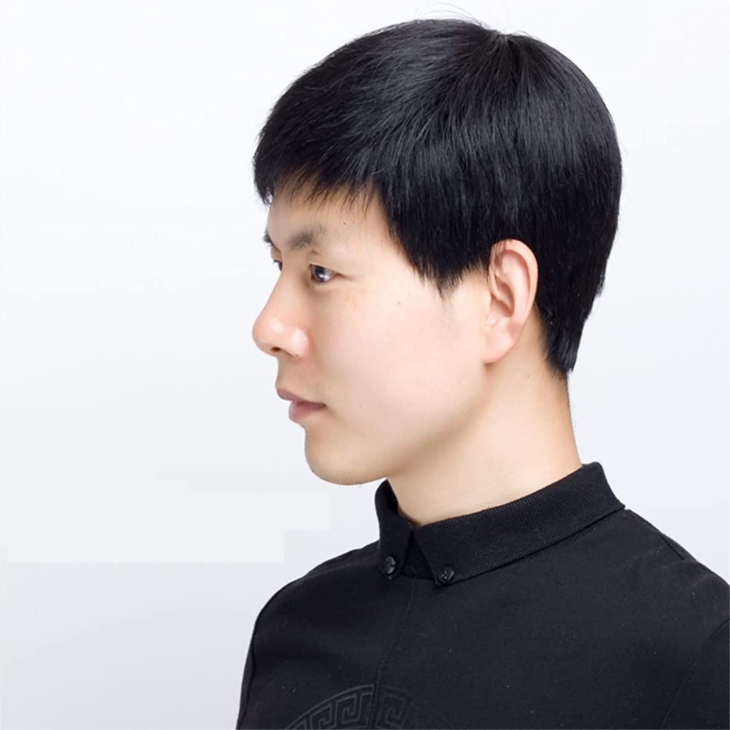 Pelucas Mujer de Fiesta Peluca Negra Corta para Hombre con Parte Lateral Derecha para Hombres De Mediana Edad Pelucas De Cabello Sintético Maduro Peluca Encantadora