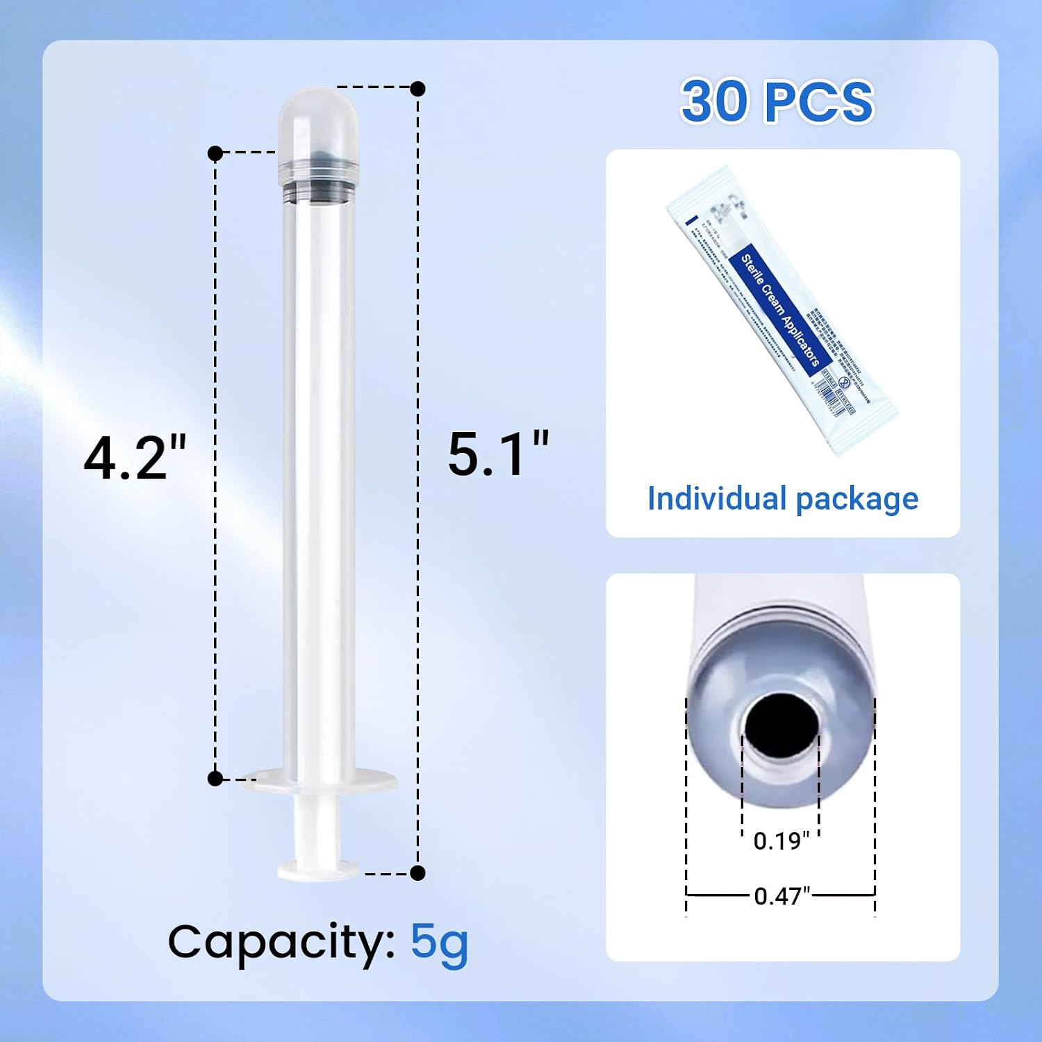 EDWERD Med Sterile Vaginal Cream Applicators Individually Wrapped Plastic Applicator for Ointments, Gels & Creams, with Dosage Markings, Disposable, 30 Pack (5g)