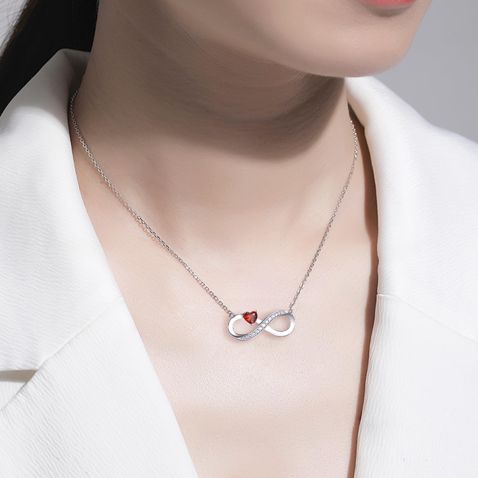 CERSLIMO Cadena de plata de ley 925 con símbolo de infinito, corazón rojo, circonita, regalo, día de la madre, cumpleaños, Navidad, día de San Valentín, Navidad, día de San Valentín, para novia, niña,