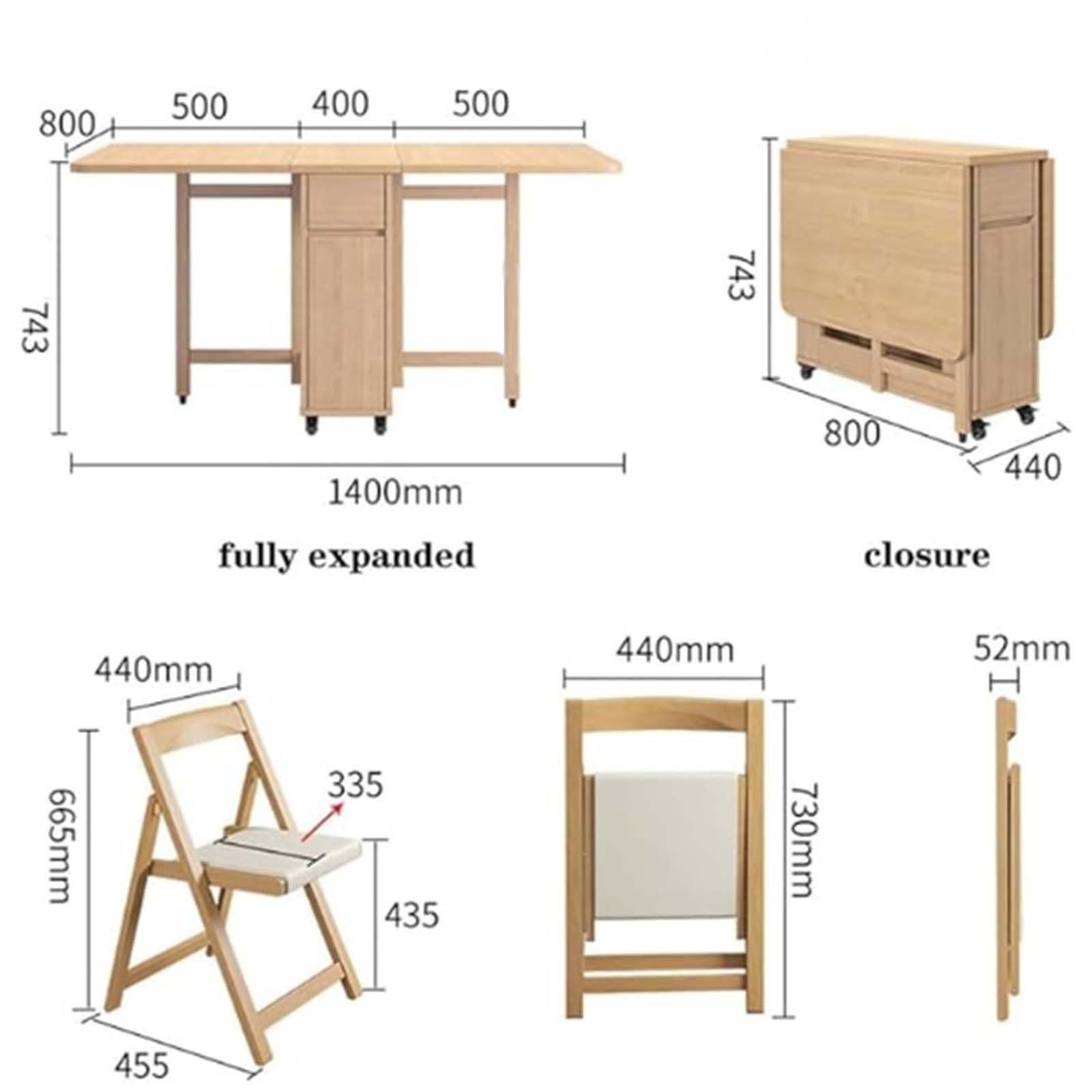 HiFi Rack Audio Regal Klapptisch esstisch, Vielseitiger Klapptisch Küche, mit Rollen und 4 Stühlen, Mobiler Esszimmertisch Ausziehbar für Esszimmer, Wohnzimmer(White)