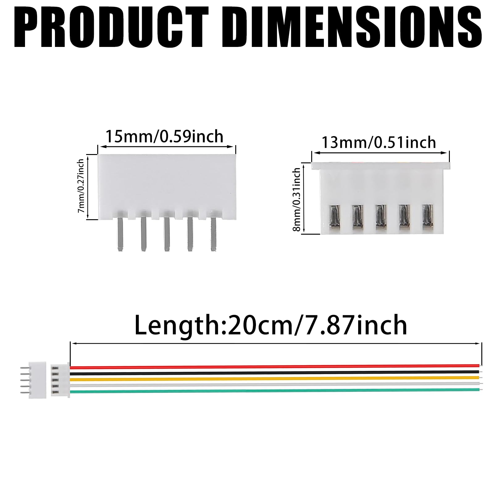 HSF- 10 Sets Jst Xh 2.54Mm 26 Awg 5 Pin Connector Plug Male