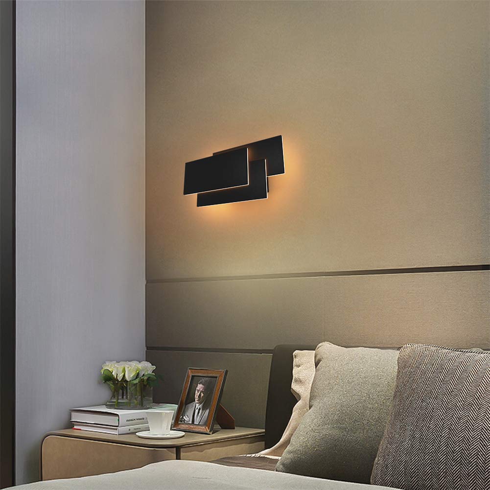 Klighten Aplique de pared Moderno LED 24W Lámpara para Decoración del Hogar Pared Dormitorio Pasillo Entrada Blanco cálido 2700~3200K, Negro