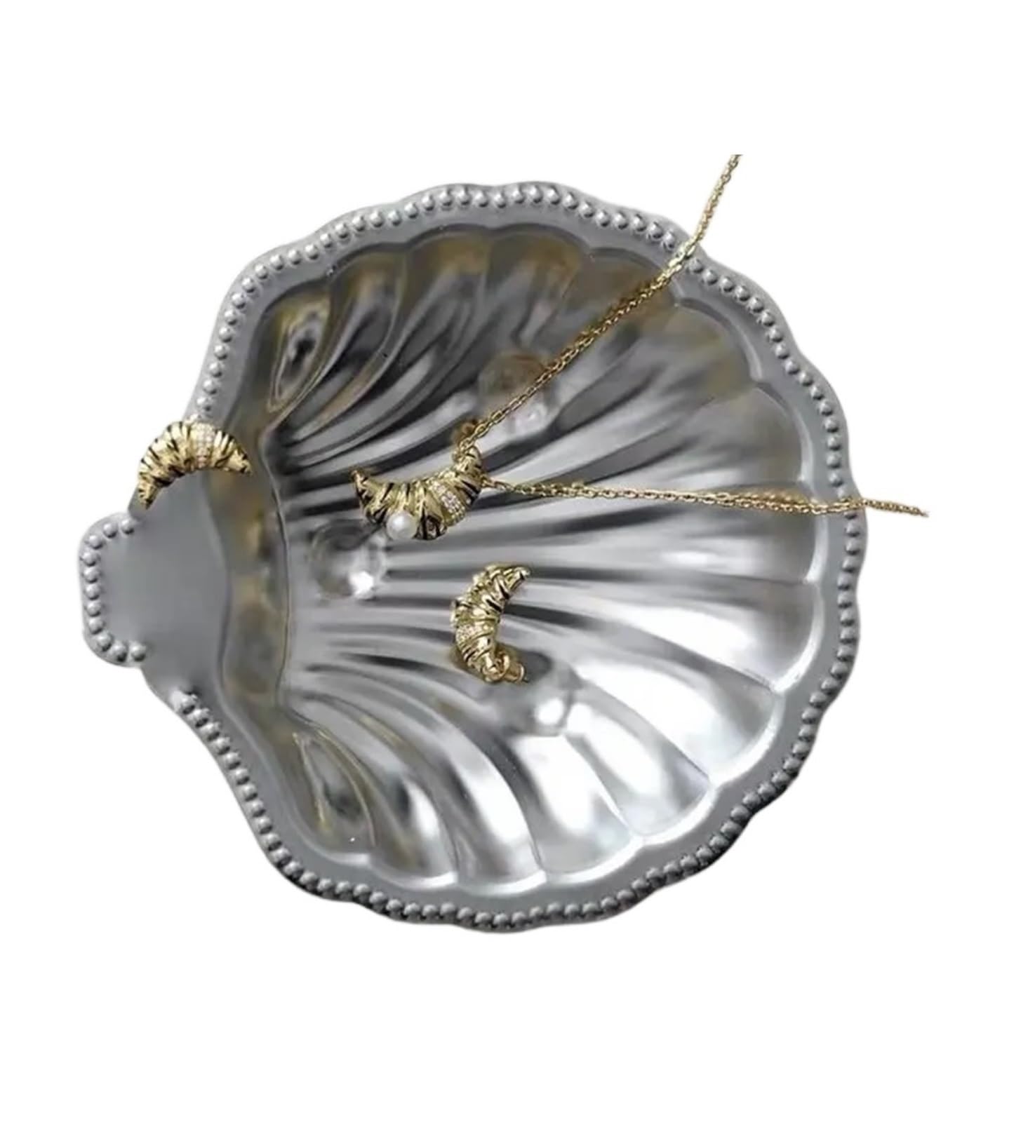 ZHSOAO Shell Shape Stainless Steel Dish Plate Metal Cheese Tableware Storage Jewelry Table Decoration for Jewelry(NO FLIP)