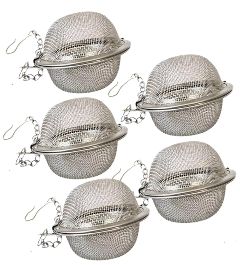 M.V. Trading MNSISD2353EV SD2353E Stainless Steel Mesh Tea Ball Infuser Strainers – Set of 5 Tea Balls for Loose Leaf Teas, Herbal Infusions, and Spices – Durable, Reusable, Easy to Use and Clean